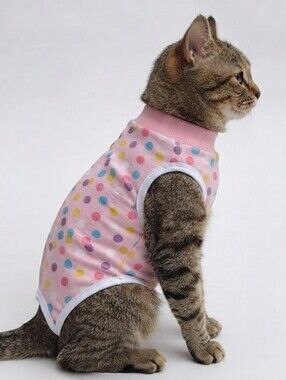Pink Polka Dot Cat Recovery/Surgery Suit Size Medium